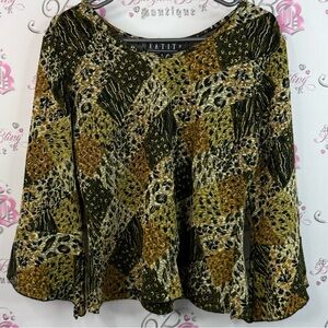 Eatit top ruffle bell bottom animal print patchwork Multicolor Patterned Top